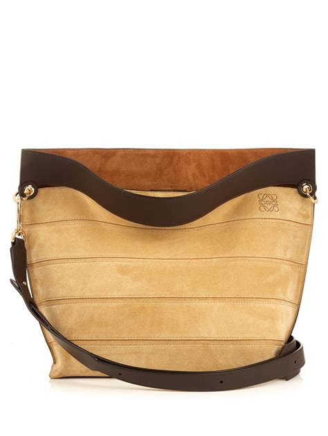 Camel Suede Shoulder Bag .